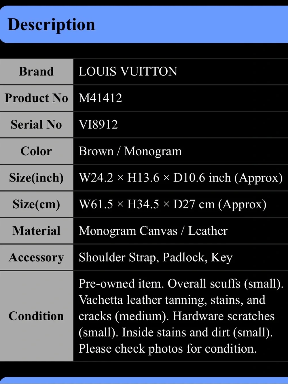 Louis Vuitton Monogram Canvas Duffel with Vachetta Trim in Brown and Tan